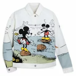 Mickey And Minnie Mouse White Denim Jacket For Adults