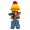NuiMOs Small Plush Tartan Shirt, Denim Jeans And Pom Pom Hat -Cheap Adult Fashion Store 412342849092